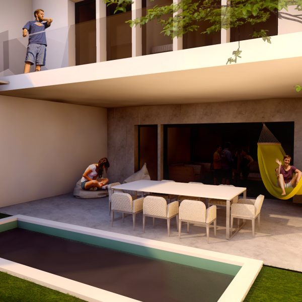 segado arquitectos proyecto porcuna jaén vivienda aviador garcía morato porche piscina fotomontaje