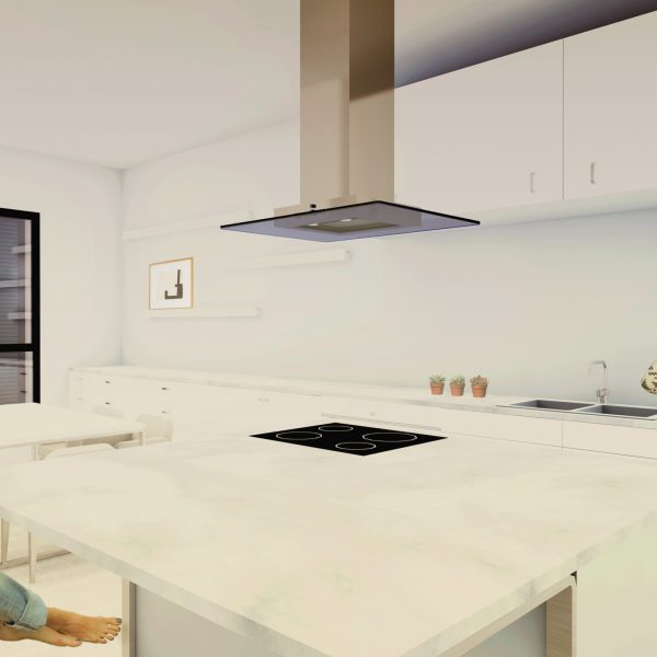 segado arquitectos proyecto porcuna jaén vivienda aviador garcía morato cocina blanca moderna fotomontaje