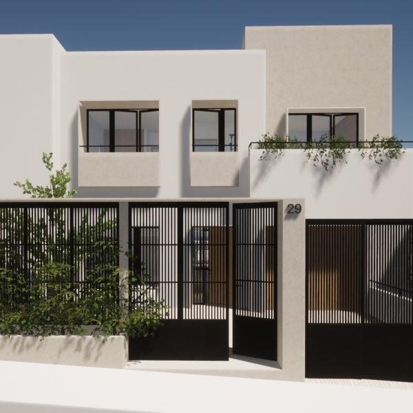 diseño vivienda unifamiliar casa segado arquitectos piedra celosía blanco patio árbol fachada