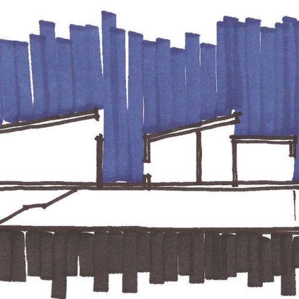 croquis arquitectura sección segado arquitectos casa estrecha rotulador azul negro