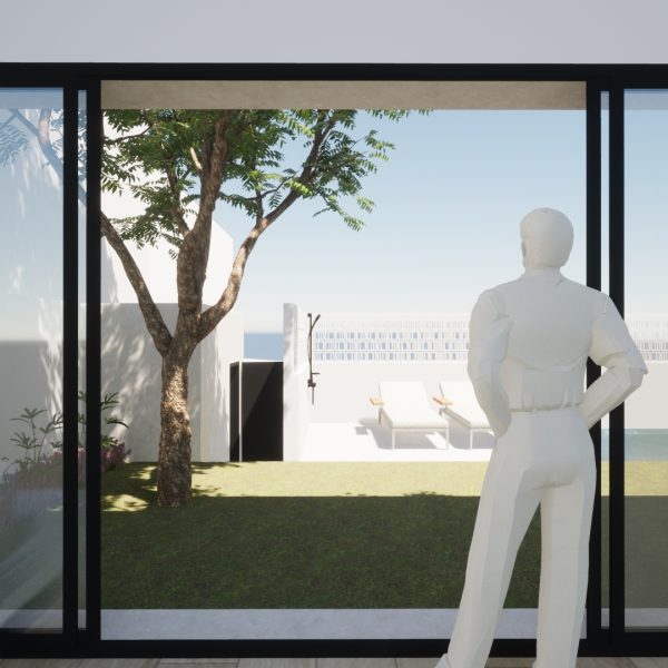 diseño vivienda unifamiliar casa segado arquitectos patio árbol salón espacio luz conexión cristaleras celosía piscina