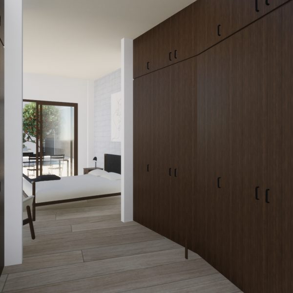 diseño vivienda unifamiliar casa segado arquitectos vestidor madera patio dormitorio