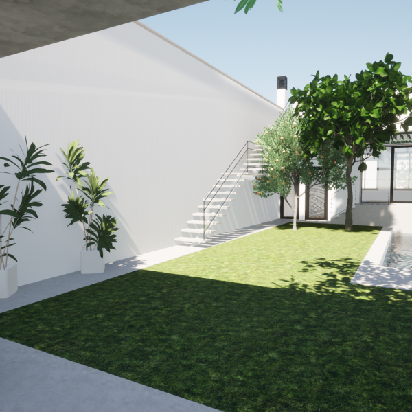 diseño vivienda unifamiliar casa segado arquitectos patio árbol vistas piscina escalera luz espacio