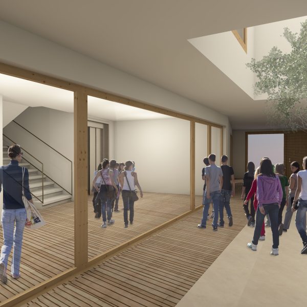 centro parroquial san roque arjonilla jaén segado arquitectos diseño acceso escalera entrada fotomontaje