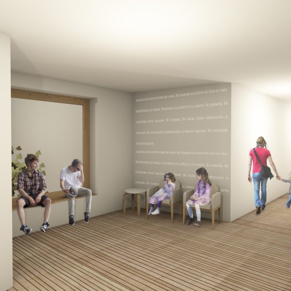 centro parroquial san roque arjonilla jaén segado arquitectos diseño vestíbulo ventanas niños fotomontaje