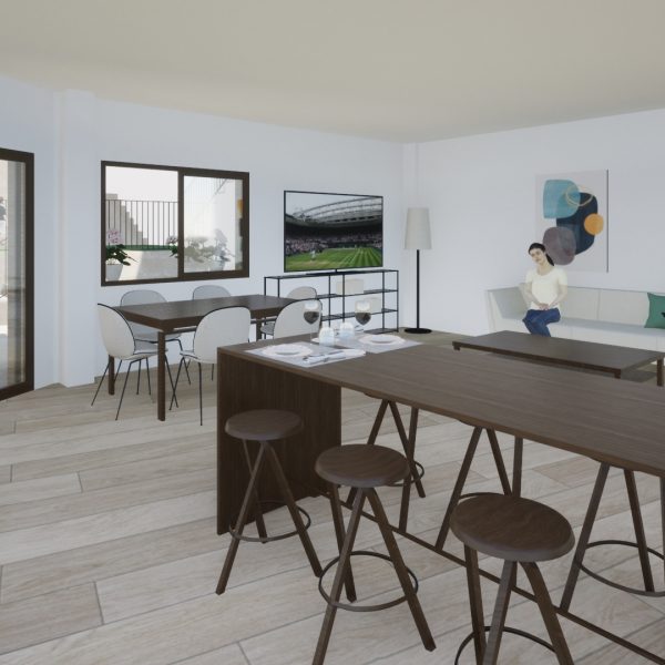 diseño vivienda unifamiliar casa segado arquitectos salón cocina abierta patio madera