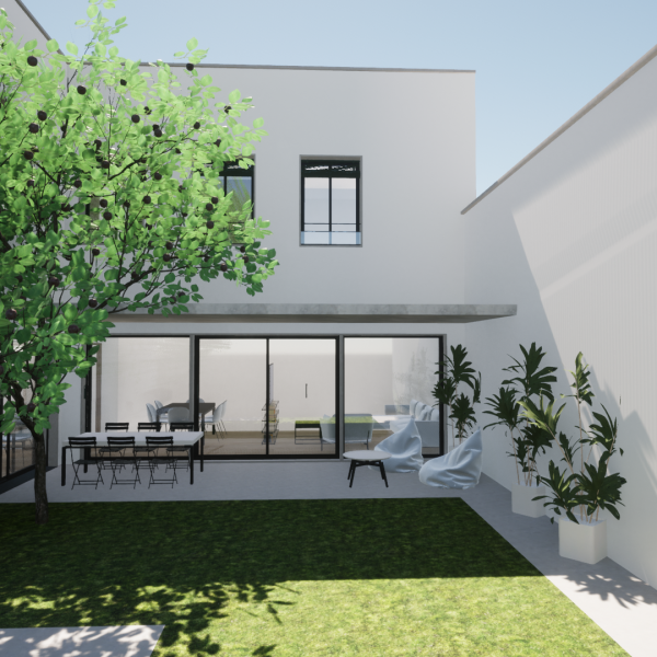 diseño vivienda unifamiliar casa segado arquitectos patio árbol luz espacio porche jardín