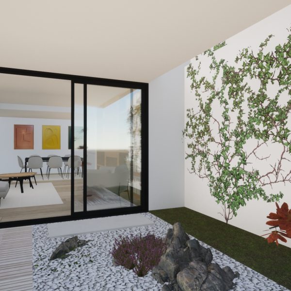 diseño vivienda unifamiliar casa segado arquitectos patio japonés salón porche