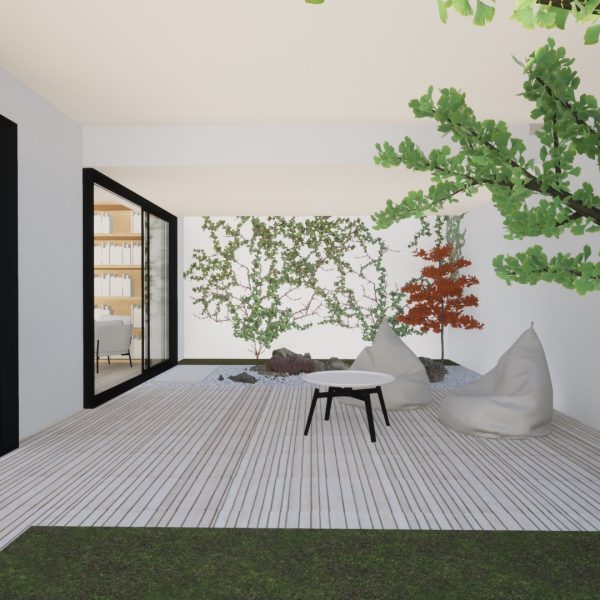 diseño vivienda unifamiliar casa segado arquitectos patio inglés japonés salón estudio porche