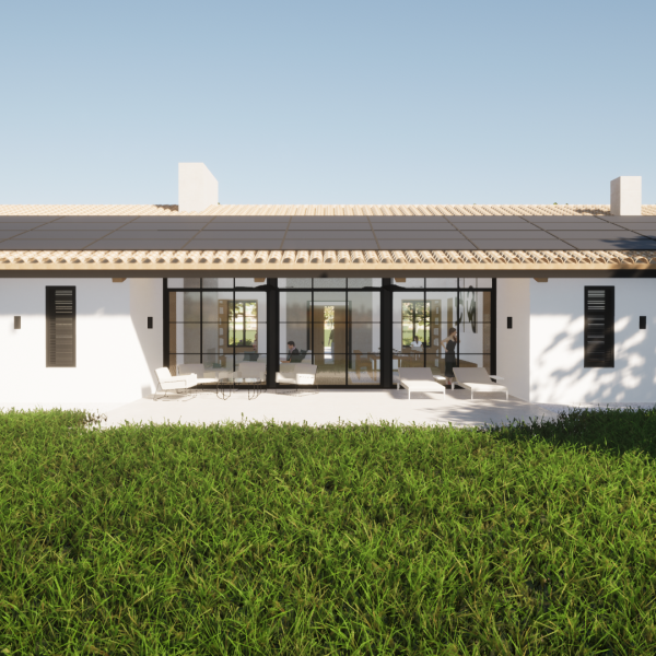 romerosa ecológica desconectada sostenible guadalajara casa rural moderno segado arquitectos porche energía solar frontal