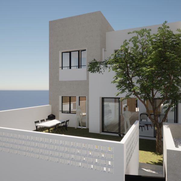 diseño vivienda unifamiliar casa segado arquitectos patio árbol fachada piedra celosía volumen