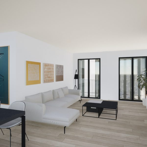 vivienda colectiva vivir junto al castillo arjonilla segado arquitectos interior salón comedor cocina balcones