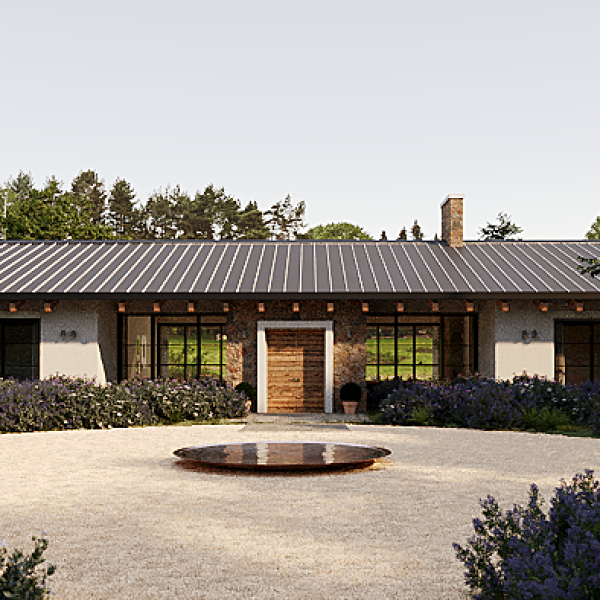 romerosa ecológica desconectada sostenible guadalajara casa rural moderno segado arquitectos entrada frontal modo fuente plazoleta rotonda vegetación