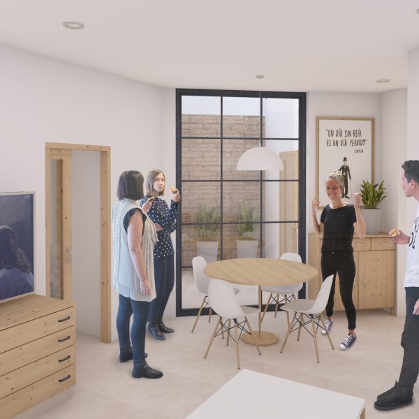 segado arquitectos proyecto reforma fotomontaje salón patio vistas amigos lope vega